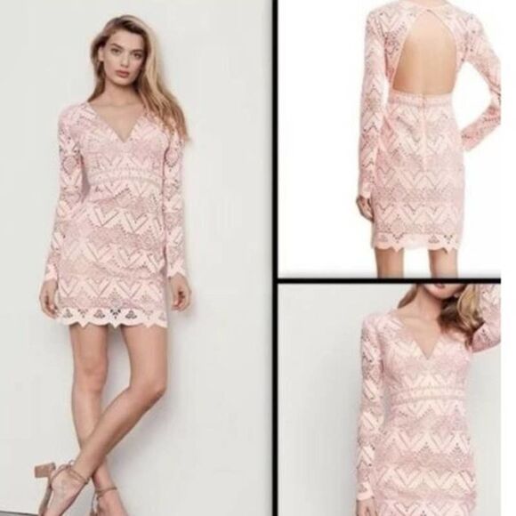 Stylestalker Pink Lace V Neck Long Sleeve Open Back Mini Dress NWt womens < - Picture 9 of 9